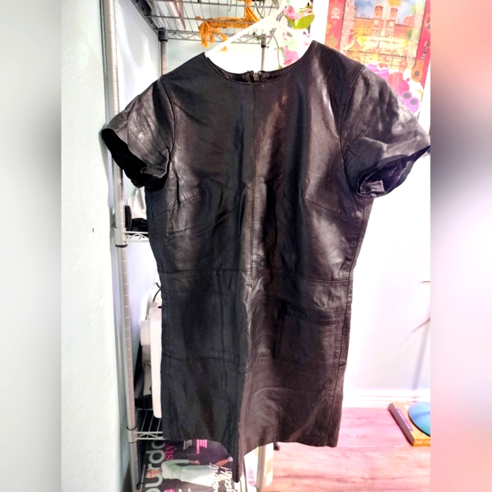 Genuine leather mini dress
